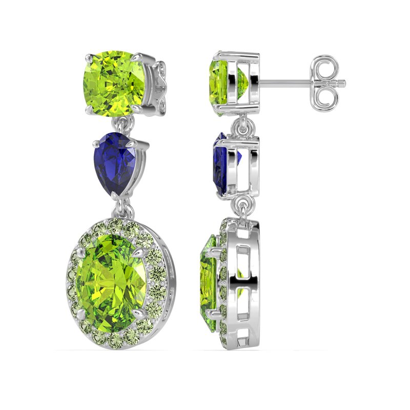 Three-Stone Dangle Halo Earrings