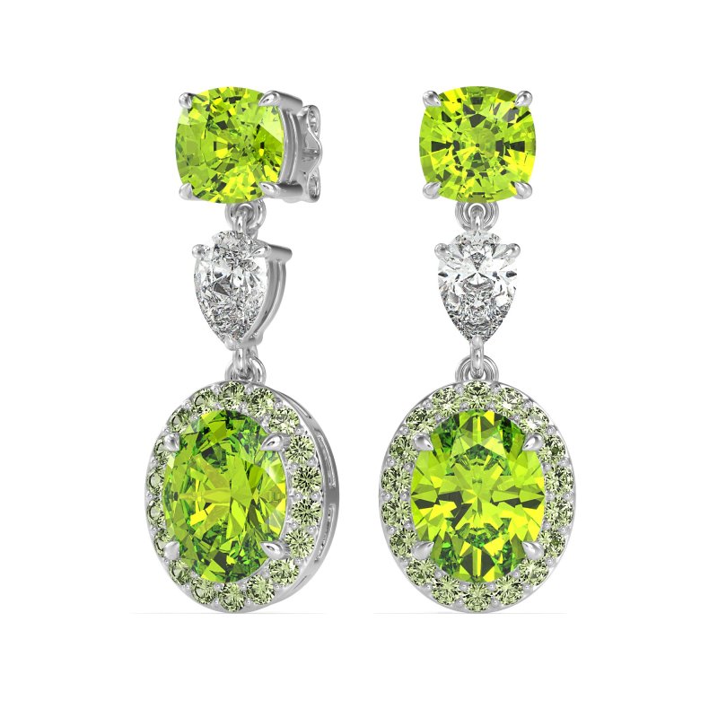 Three-Stone Dangle Halo Earrings