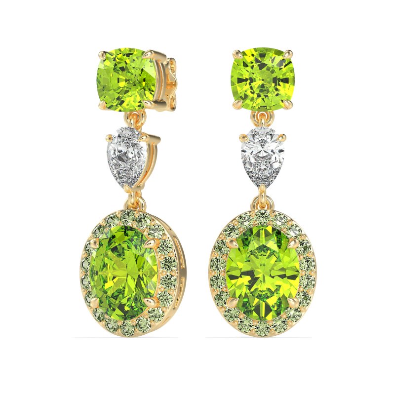 Three-Stone Dangle Halo Earrings