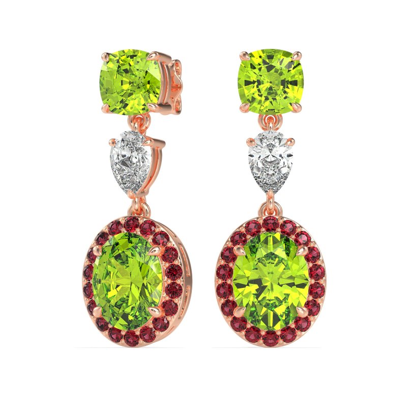 Three-Stone Dangle Halo Earrings