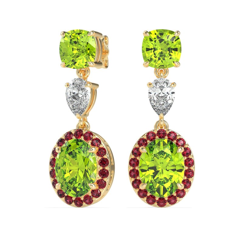 Three-Stone Dangle Halo Earrings