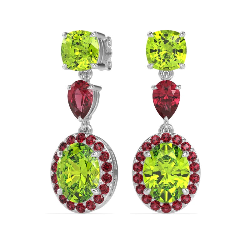 Three-Stone Dangle Halo Earrings