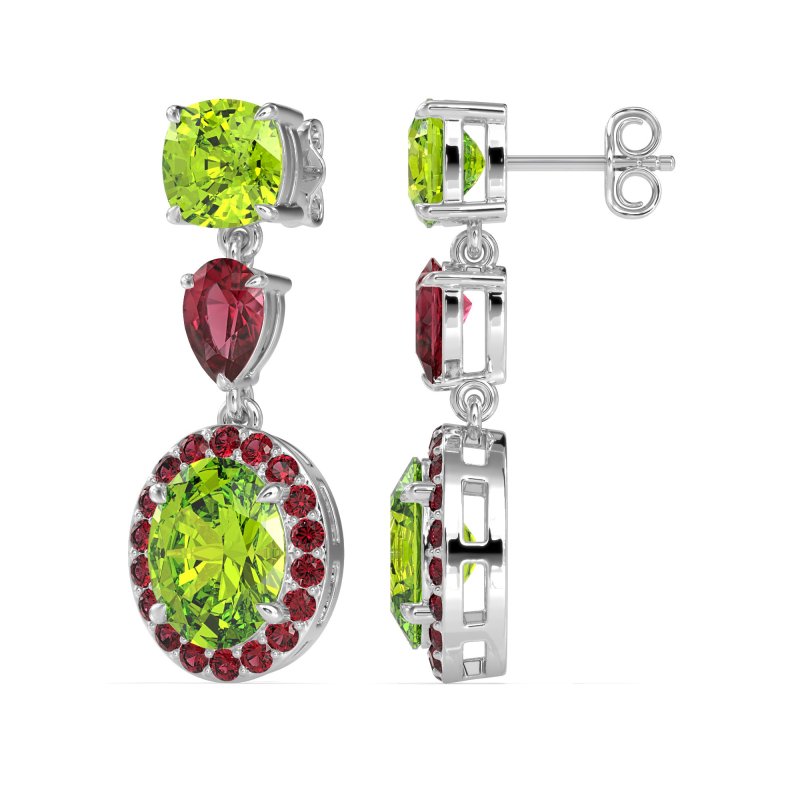 Three-Stone Dangle Halo Earrings