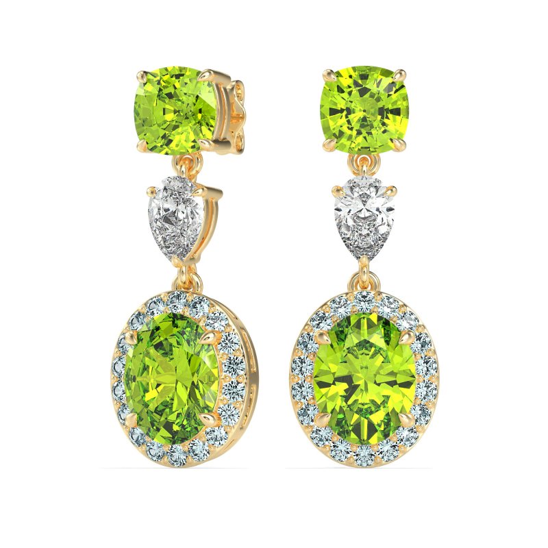 Three-Stone Dangle Halo Earrings