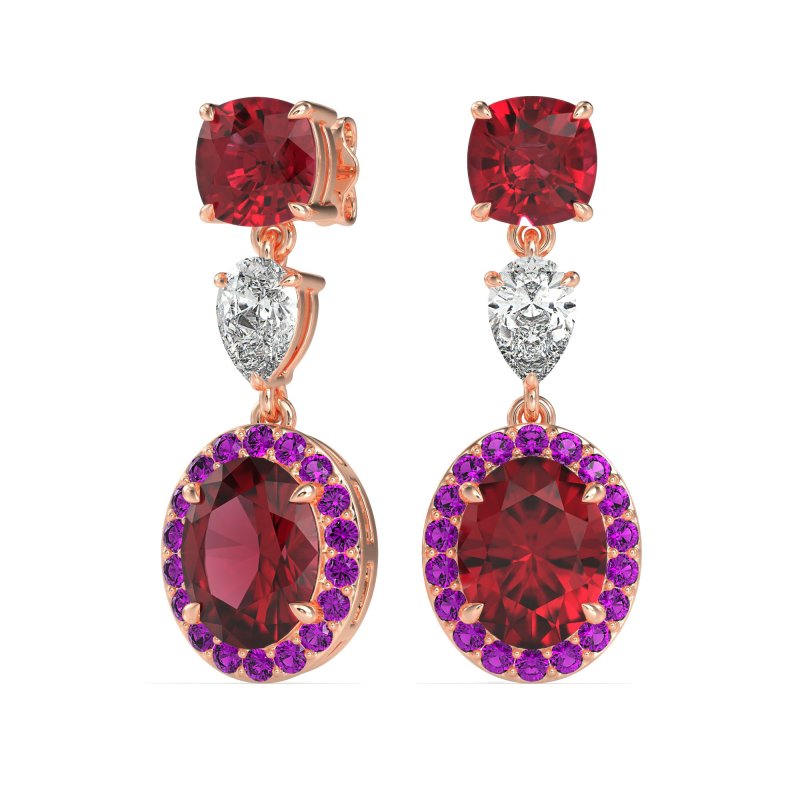 Three-Stone Dangle Halo Earrings