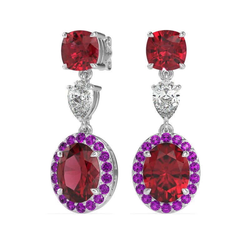 Three-Stone Dangle Halo Earrings