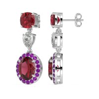 Three-Stone Dangle Halo Earrings