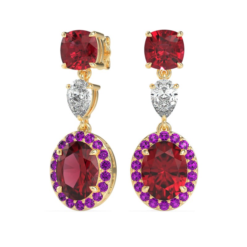 Three-Stone Dangle Halo Earrings