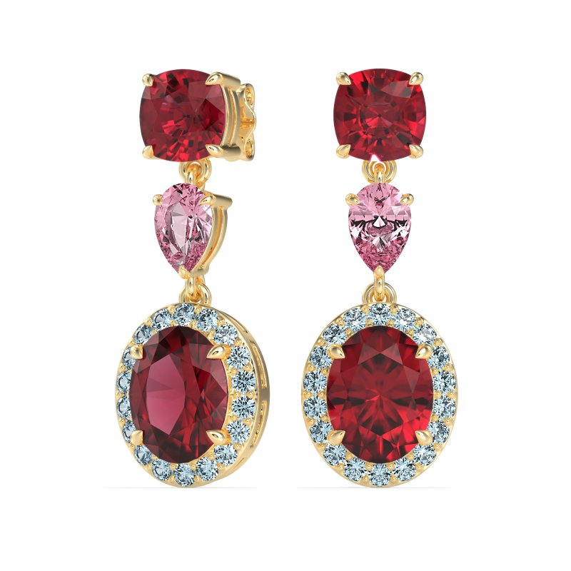 Three-Stone Dangle Halo Earrings