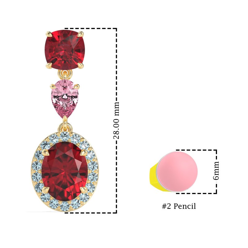 Three-Stone Dangle Halo Earrings