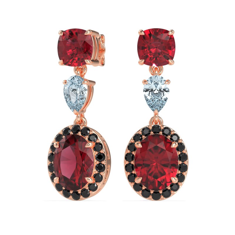 Three-Stone Dangle Halo Earrings