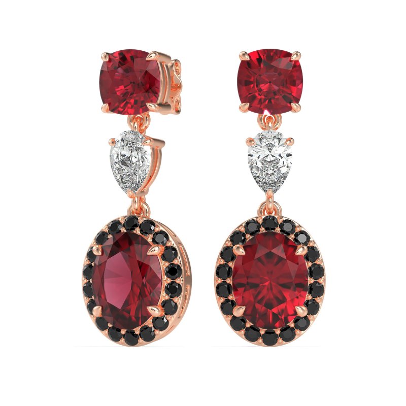 Three-Stone Dangle Halo Earrings