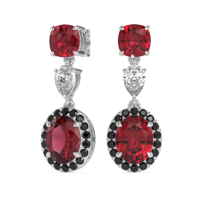 Three-Stone Dangle Halo Earrings
