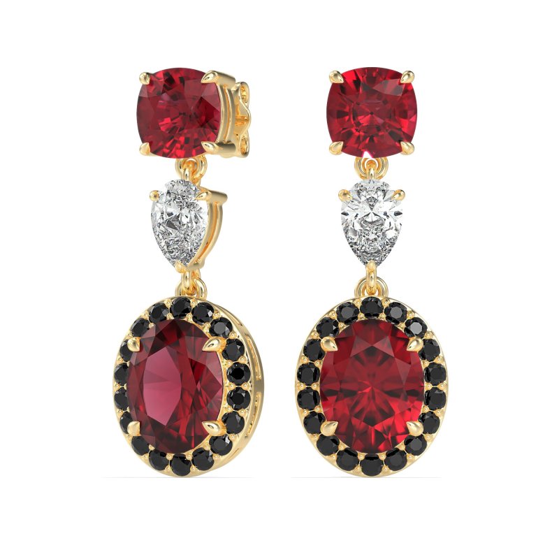 Three-Stone Dangle Halo Earrings