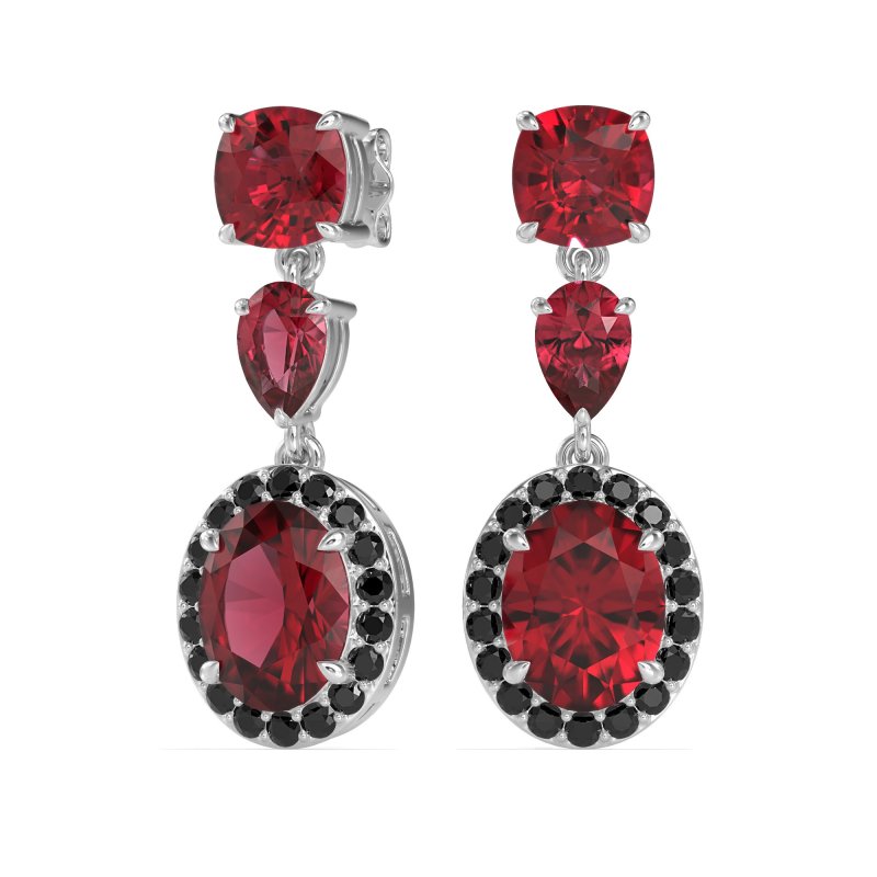 Three-Stone Dangle Halo Earrings