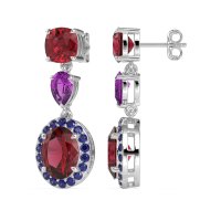 Three-Stone Dangle Halo Earrings