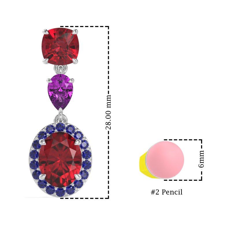 Three-Stone Dangle Halo Earrings