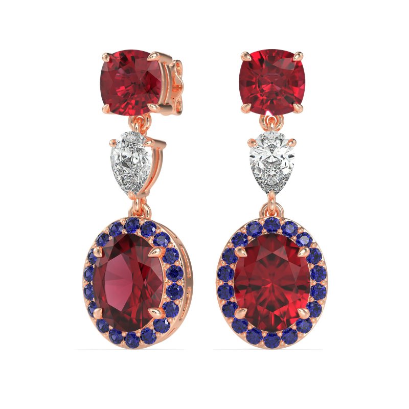 Three-Stone Dangle Halo Earrings