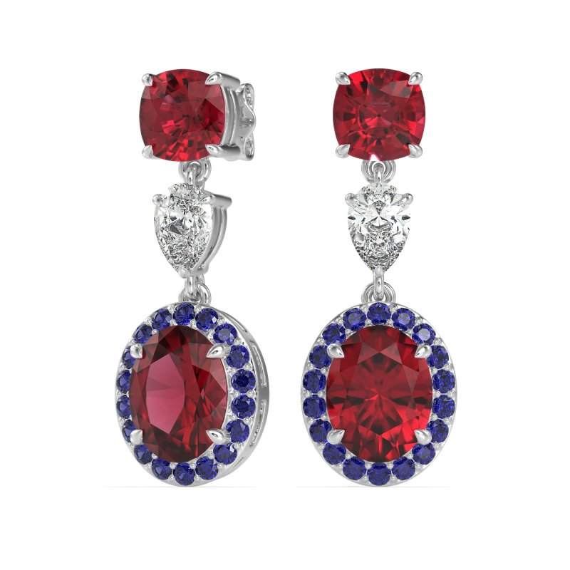 Three-Stone Dangle Halo Earrings