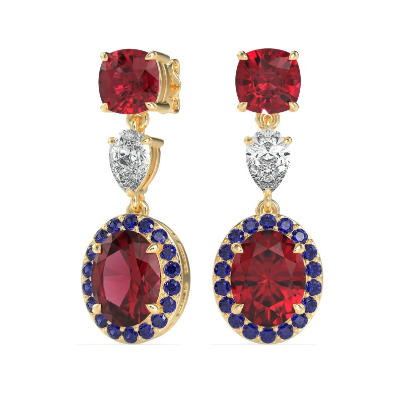 Three-Stone Dangle Halo Earrings