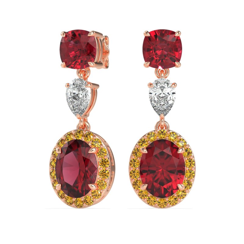 Three-Stone Dangle Halo Earrings