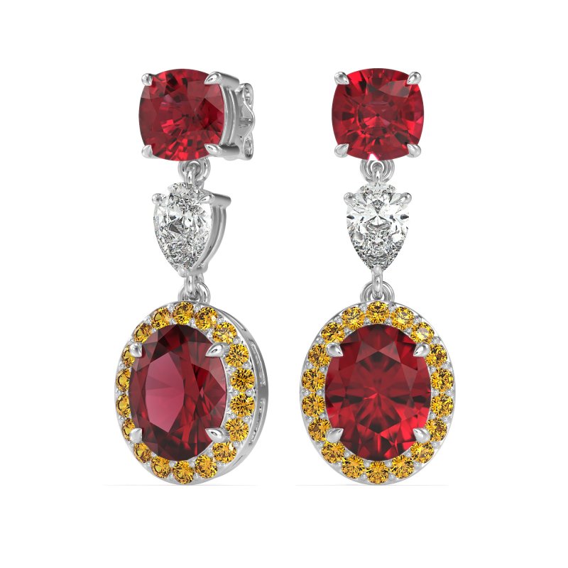 Three-Stone Dangle Halo Earrings