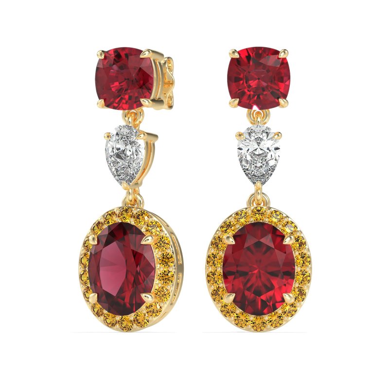 Three-Stone Dangle Halo Earrings