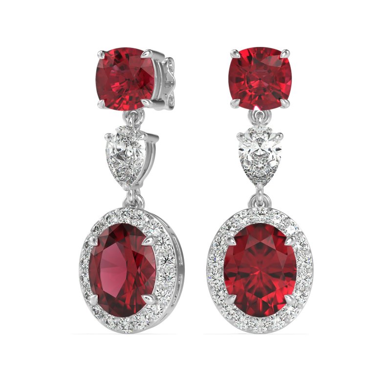 Three-Stone Dangle Halo Earrings