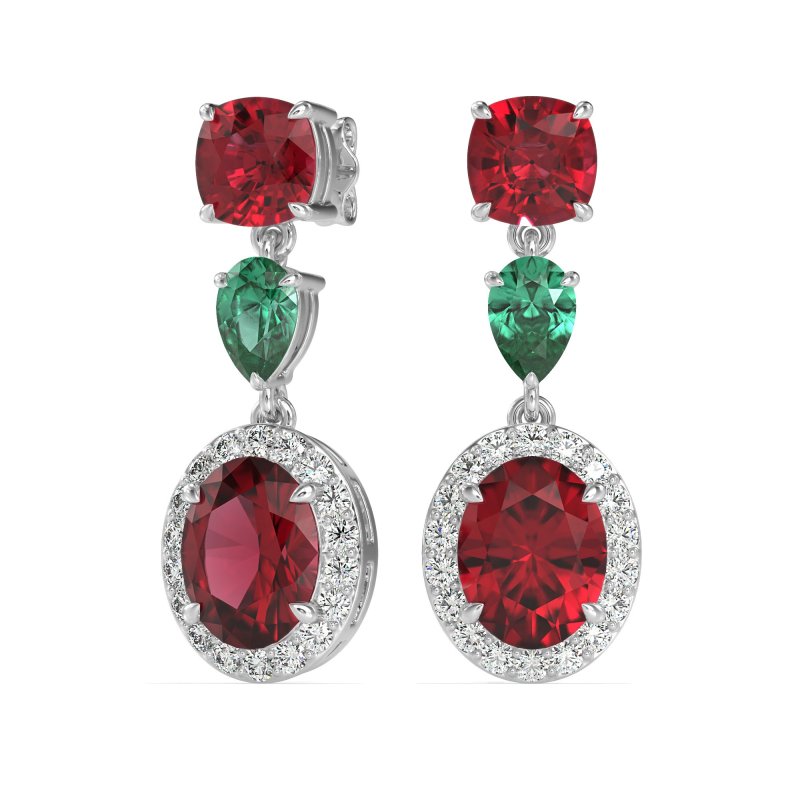 Three-Stone Dangle Halo Earrings