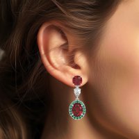 Three-Stone Dangle Halo Earrings