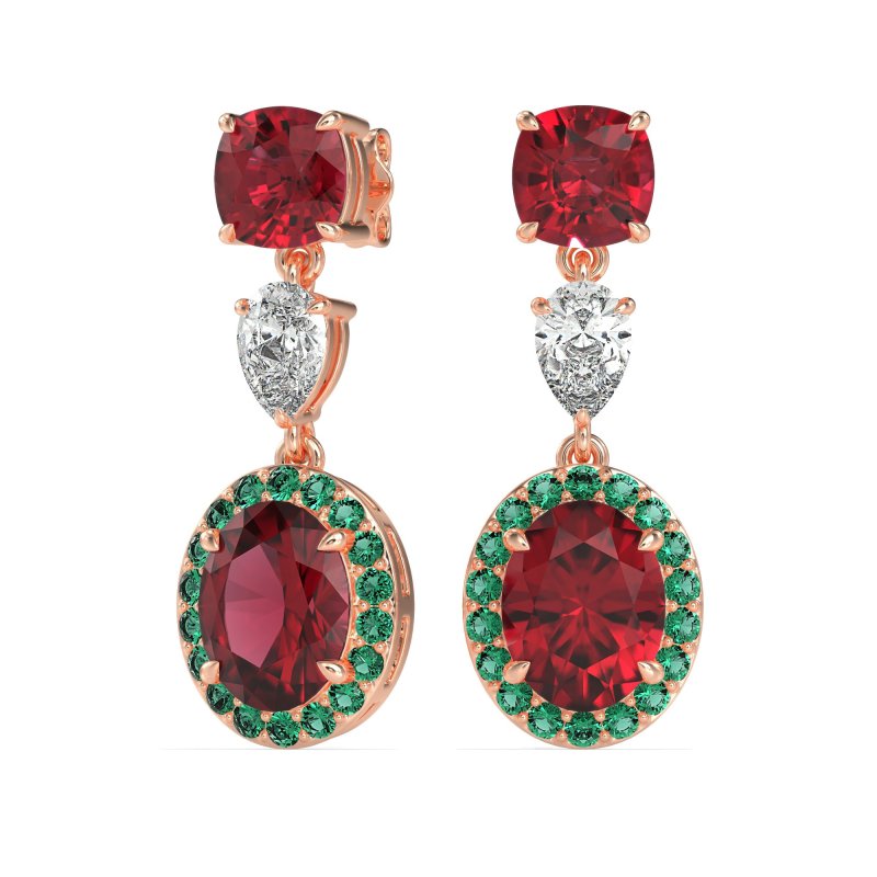 Three-Stone Dangle Halo Earrings