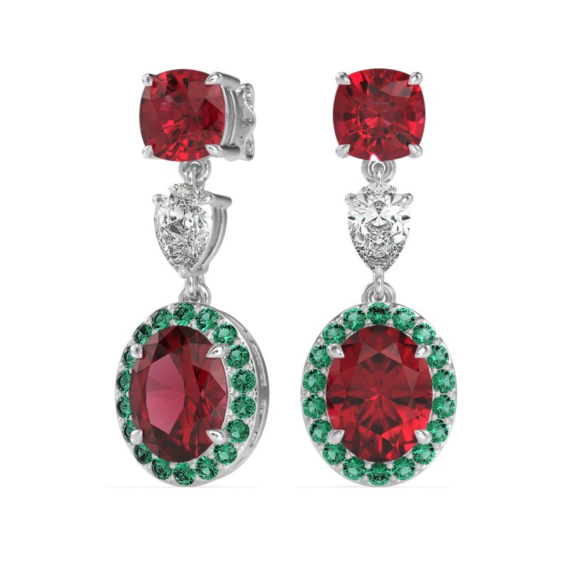 Three-Stone Dangle Halo Earrings