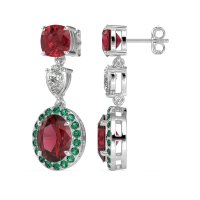 Three-Stone Dangle Halo Earrings