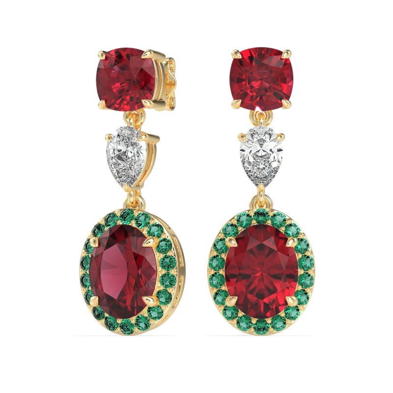 Three-Stone Dangle Halo Earrings