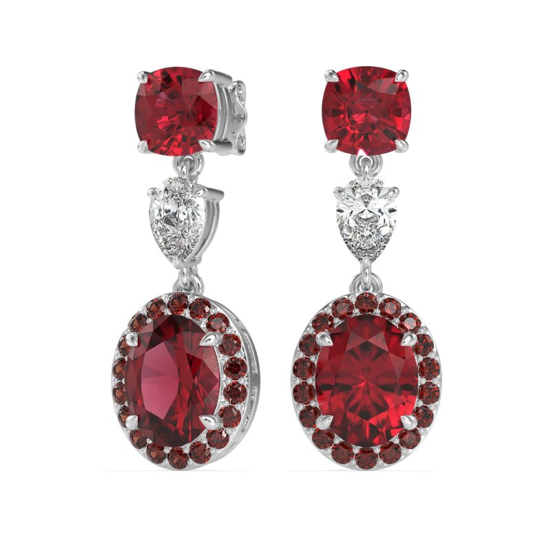 Three-Stone Dangle Halo Earrings