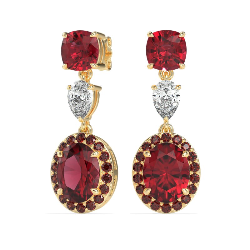 Three-Stone Dangle Halo Earrings