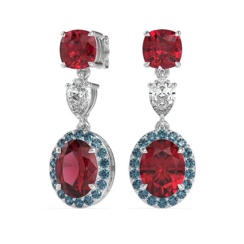 Three-Stone Dangle Halo Earrings