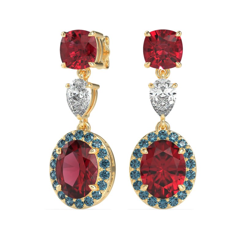 Three-Stone Dangle Halo Earrings