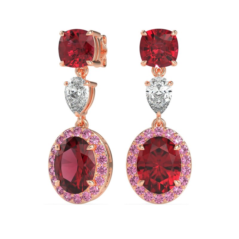 Three-Stone Dangle Halo Earrings