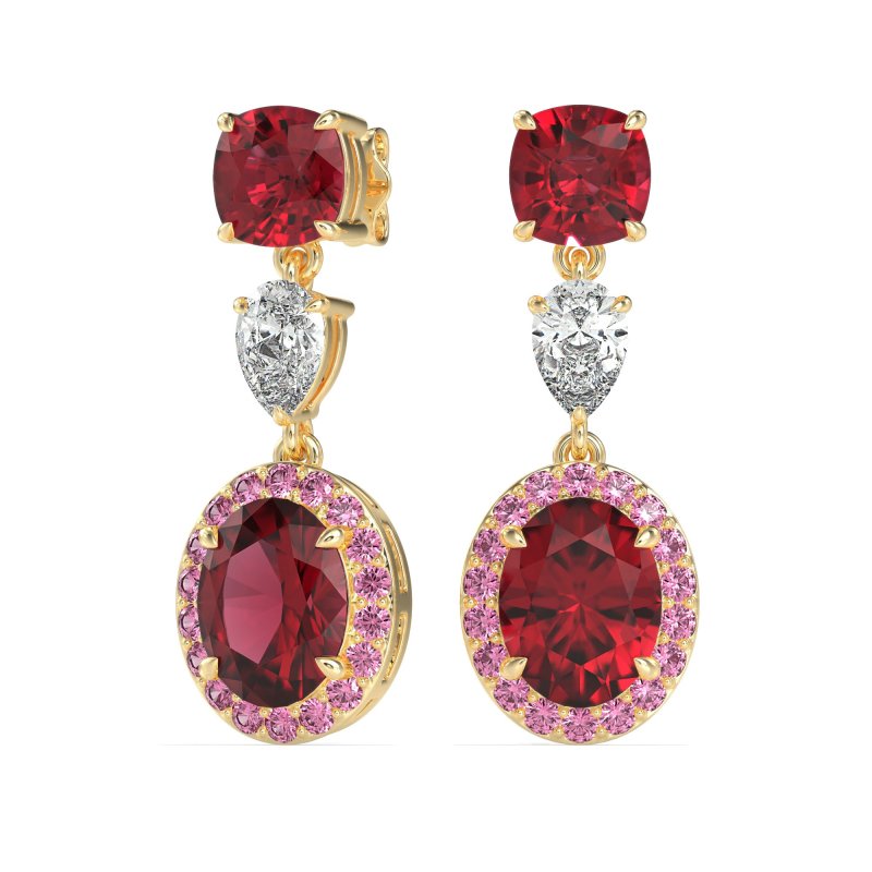 Three-Stone Dangle Halo Earrings