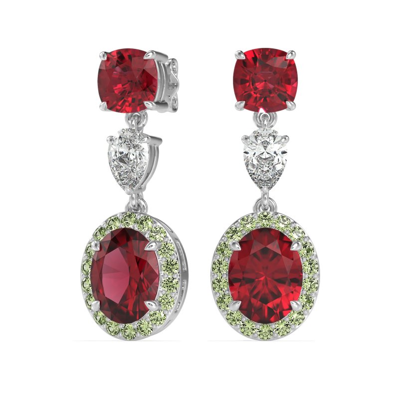 Three-Stone Dangle Halo Earrings