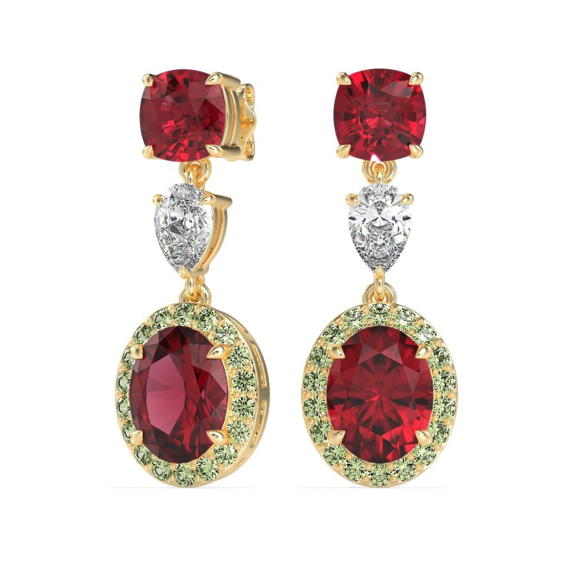 Three-Stone Dangle Halo Earrings