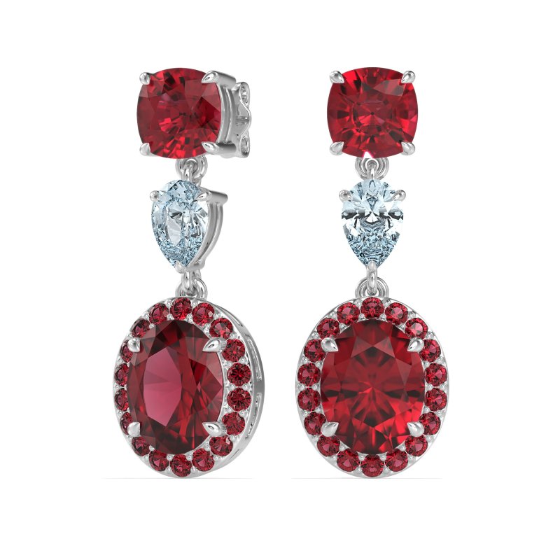 Three-Stone Dangle Halo Earrings