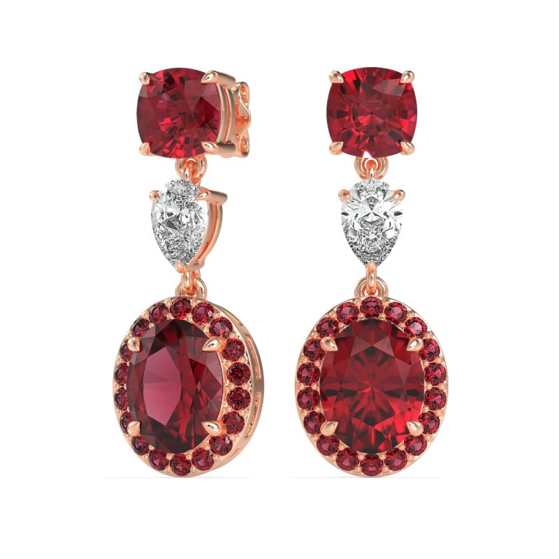 Three-Stone Dangle Halo Earrings