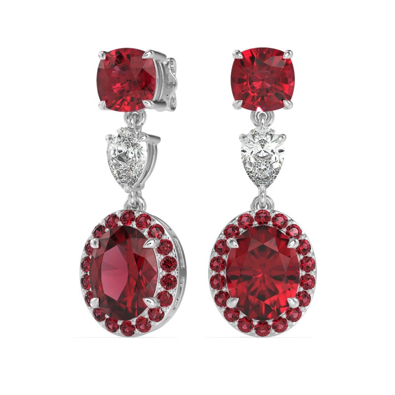 Three-Stone Dangle Halo Earrings