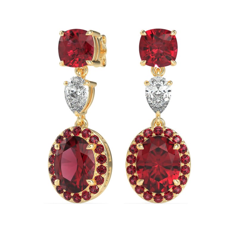 Three-Stone Dangle Halo Earrings