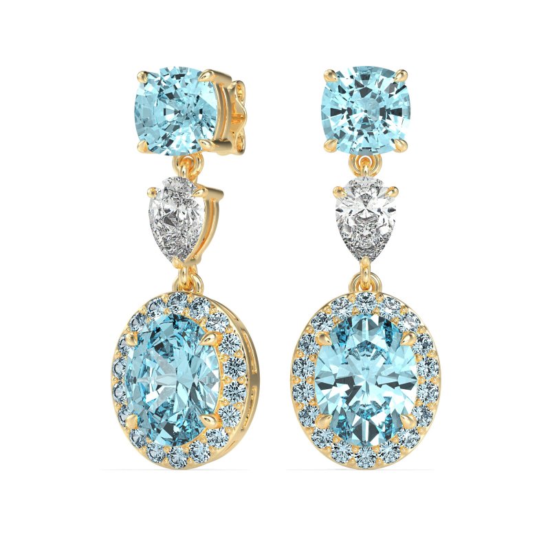 Three-Stone Dangle Halo Earrings
