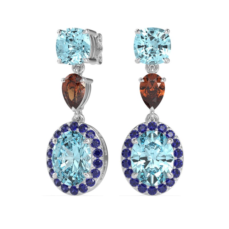 Three-Stone Dangle Halo Earrings
