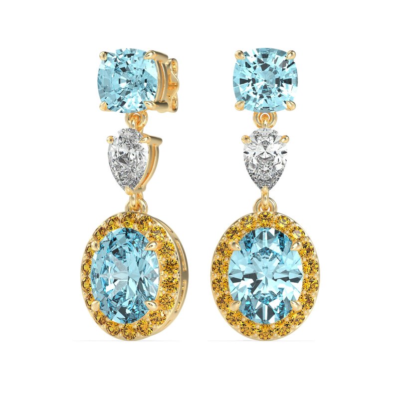 Three-Stone Dangle Halo Earrings
