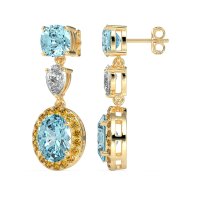 Three-Stone Dangle Halo Earrings